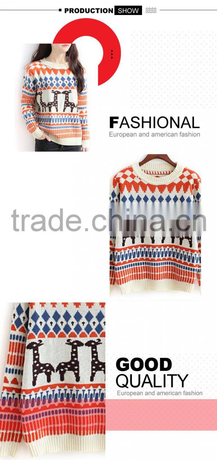 womens jacquard design fashionable pullover custom christmas sweater with reindeer pattern