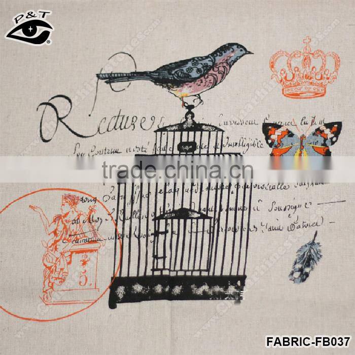 Vintage canvas textile fabric Bird Pattern Printed Linen Fabric screen printing linen fabric