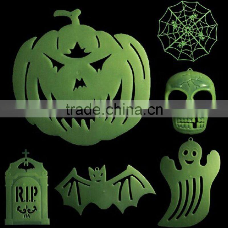 Glow in dark luminous fluorescent halloween party hanging decoration plastic skull tomb ghost hanging decoration