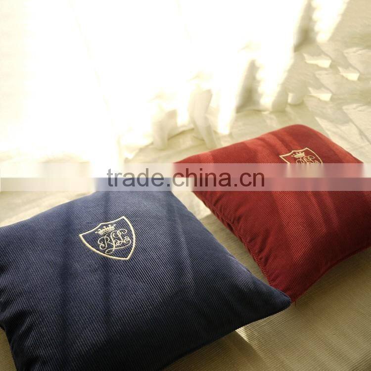 Cotton corduroy fabric with embroideried logo brand square promotion gift with zip corduroy cushion