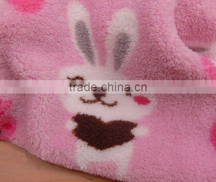 2013 New design printed coral fleece blanket,animal pattern coral fleece fabric, bunny printed coral fleece