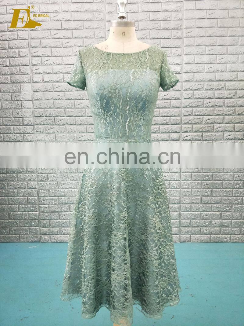 ED Bridal Factory Custom Knee Length Lace Bridesmaid Dress With Short Lace