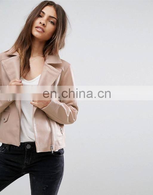 High quality fashion long sleeve latest design women PU leather jacket
