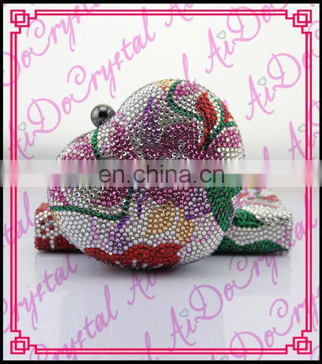 Aidocrstal handmade crystal colorful flower pattern exquisite detachable chains shinny clutch/tote/ purse for bridal girls