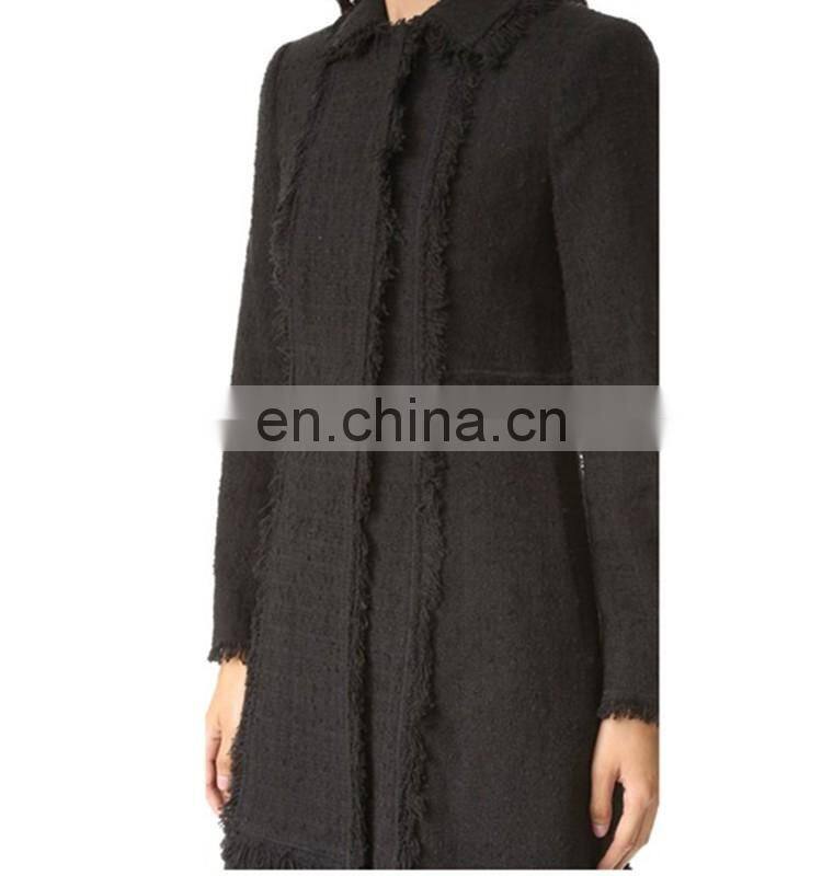 OEM service elegant black body fit wool ladies topcoat