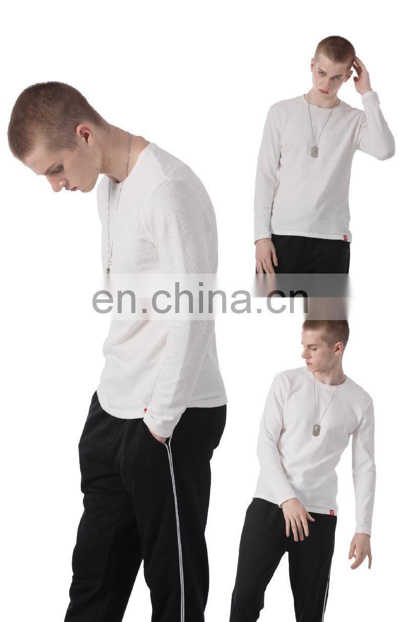 Custom blank 100 soft cotton long sleeve Casual Blank Mens crew neck t-shirt