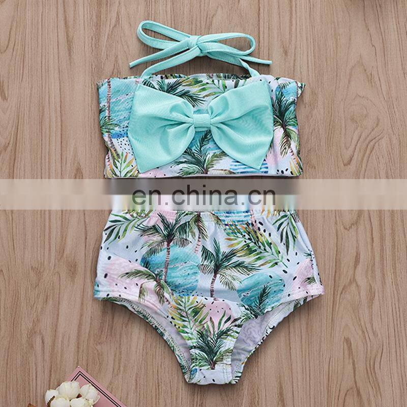 2019 new toddler bathing suit 2 pcs set coconut full print kids summer swimsuit girls swimwear