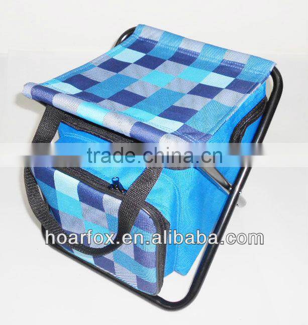 Bule Checkered Picnic Folder beach chairs with coolers and the tableware