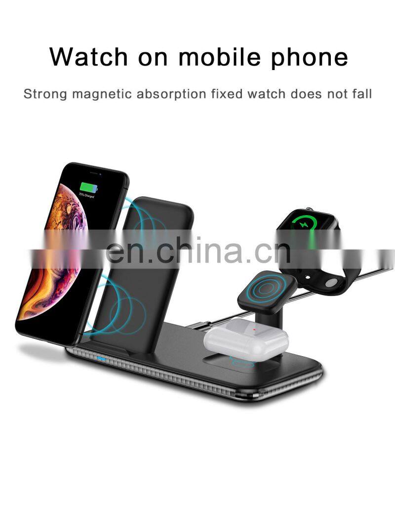 New Products 2020 15W 9V 2A 4 in 1 Wireless Charger Unique Design Stand Wireless Charging For Earphone