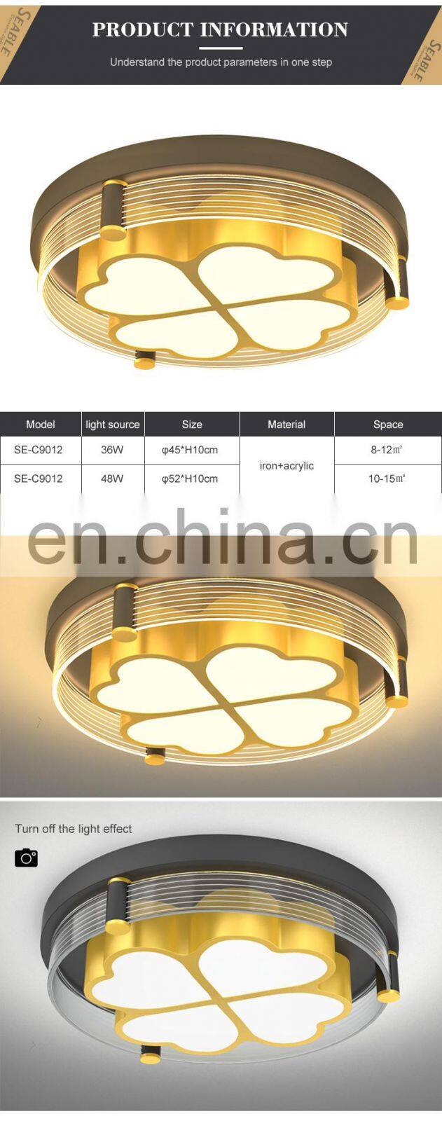 Personality Fashion Decoration Indoor Bedroom 36W 48W Black Gold Modern Acrylic LED Ceiling Lamp