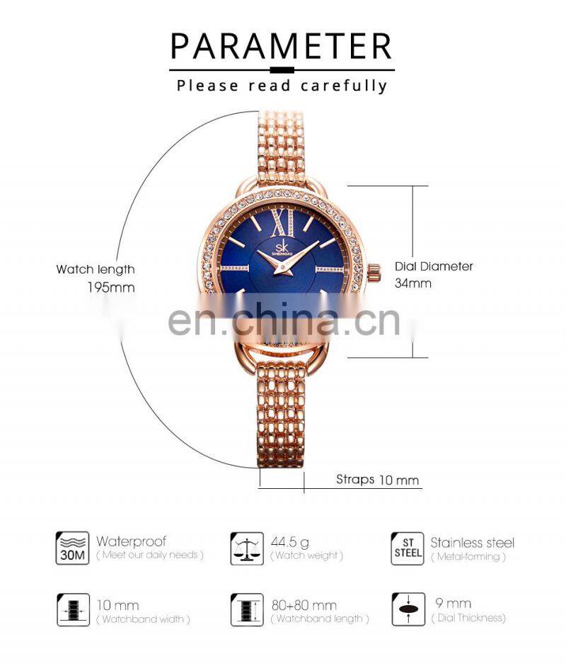 SHENGKE K0089L Light Luxury Feminine Watchs Noctilucous Big Needle Hand Watchs Classic Quartz Bracelet Watch