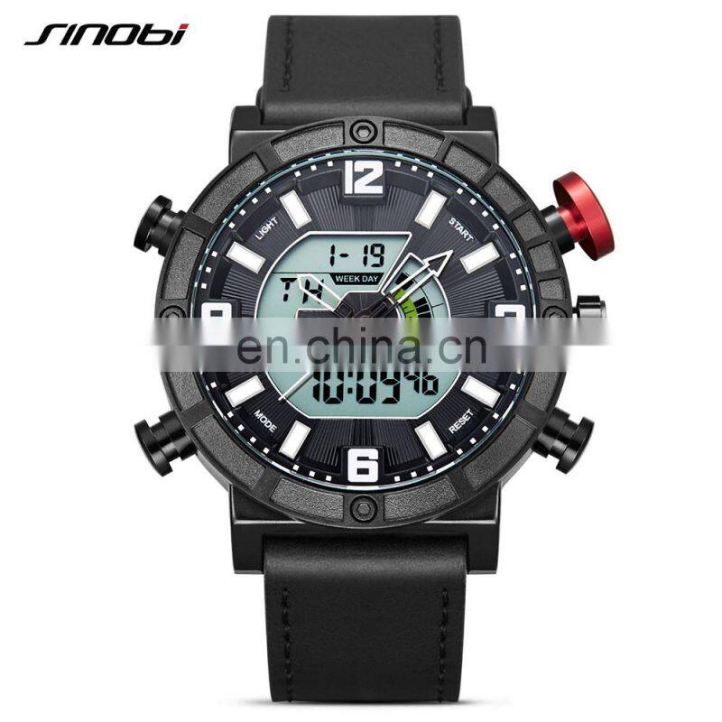 SINOBI Multi Function Men Wristwatch S9733G Full Calendar Window Male Watch LED Display Digital Watches