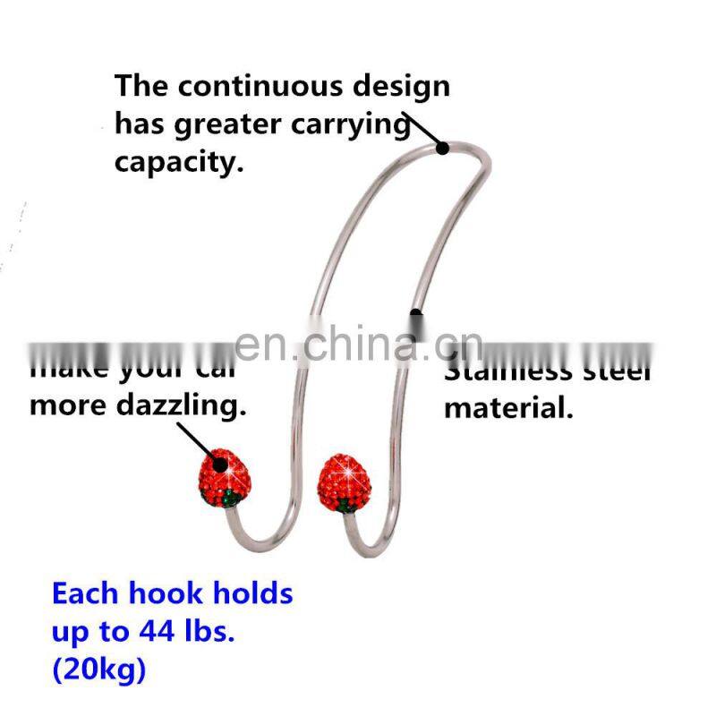 2pcs Stainless Steel car Hanger For Bags Universal Seat Headrest Rhinestones Auto Hooks Car Hangers Bling Interior