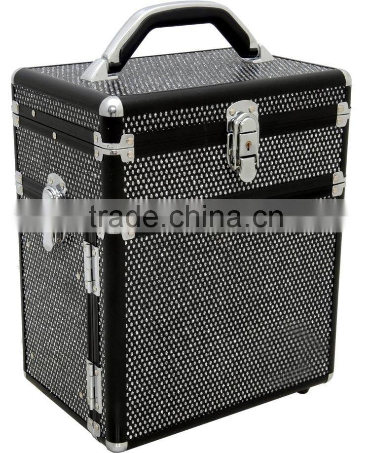 Professional Makeup Cosmetic Train Case Jewelry Organizer,Krystal Black Cosmetic travel carry case