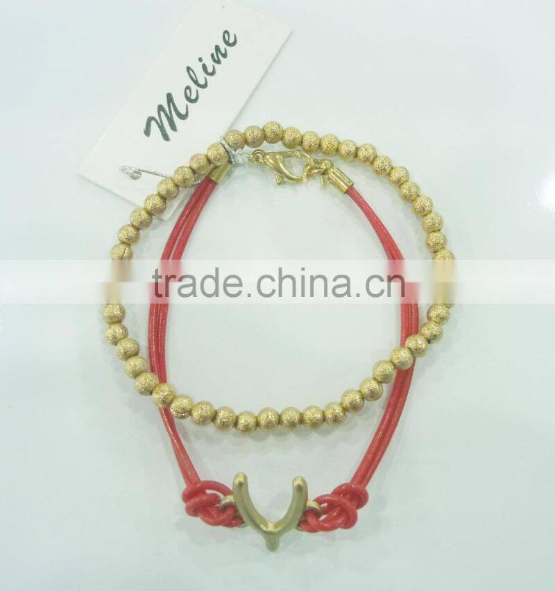 FASHION 2 ROWS WISHBONE BEADED BRACELET