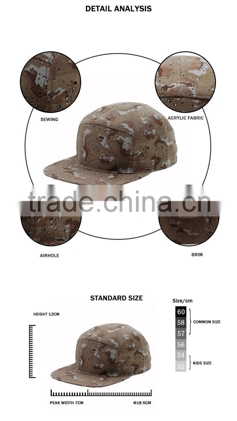 100% arcylic flat brim 5 panel camo military snapback cap wholesale