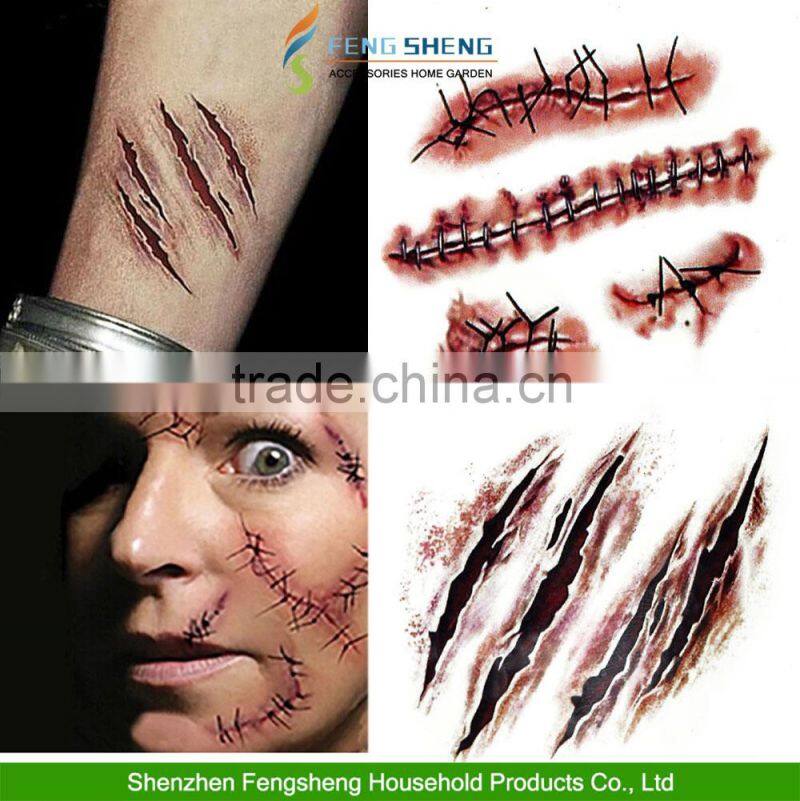 HALLOWEEN ZOMBIE SCARS TATTOOS WITH FAKE SCAB BLOOD SPECIAL FX COSTUME MAKE-UP