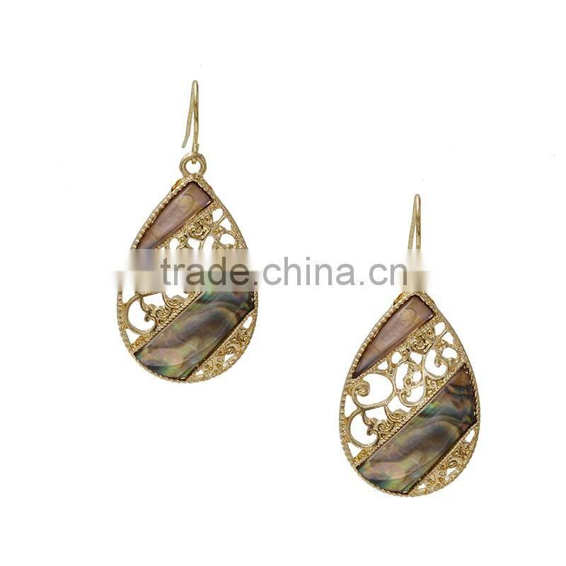 Funky Fancy Abalone Shell Teardrop Gold Filled Filigree Dangle Earring for Womens