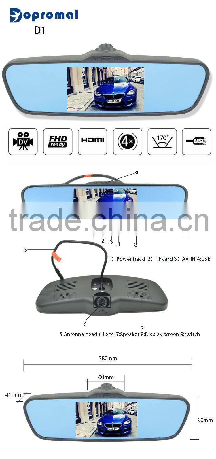 Multifunction bluetooth car camera hd 1080p dash cam video recorder rearview mirror