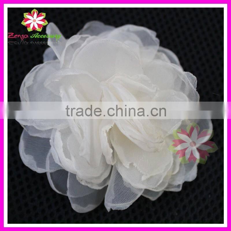 Beaded lace chiffon fabric flowers for wedding dresses,pearl center chiffon lace flower, pearls rhinestone chiffon lace flower