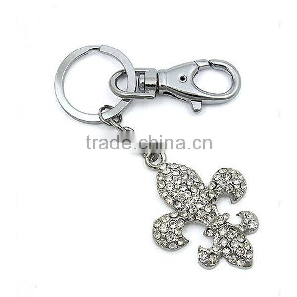 Cross leopard keyring fashion rhinestone fleur de lis keychain