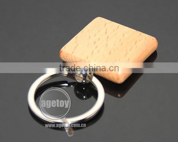 Square Wooden Material Keychain Promotional Custom Or Wholesale Metal Keyring Blank Wood Keyholder