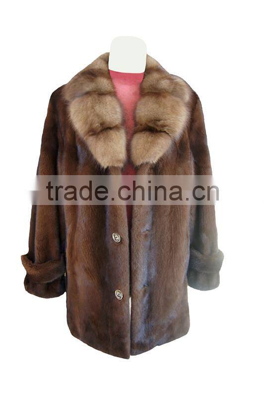 MK14001 men's mink fur coat with matern collar