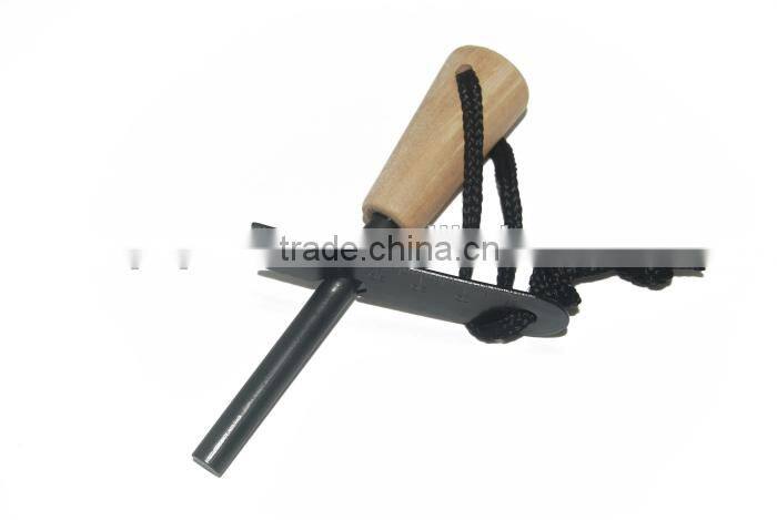2014 New survival wood fire starter Emergency travel flint with wooden handle