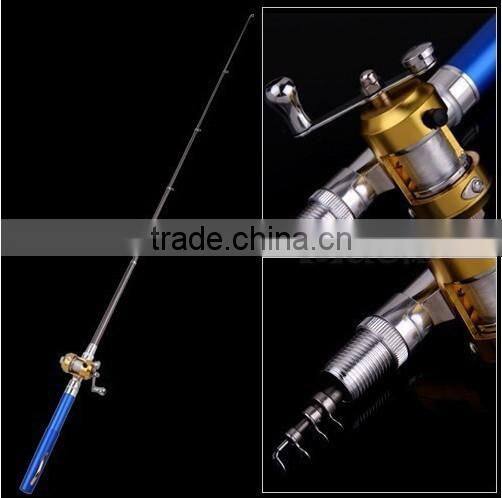 Golden Vara De Pesca Mini Aluminum Pocket Pen Fishing Rod Pole + Reel Sea Fishing Rods Tackle Tool