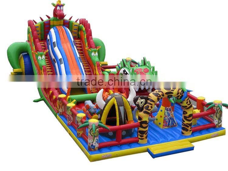 dinosaur inflatable trampoline,dino air jumping bouncer with tunnel slide and amusement games for children