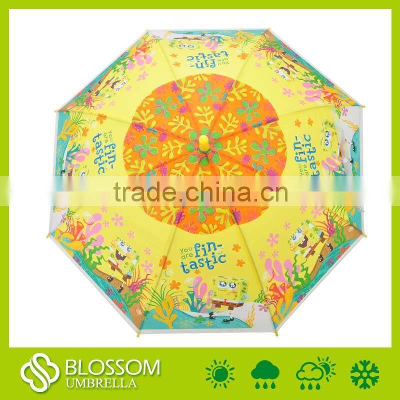 Yellow cheap rain umbrella with curved handle