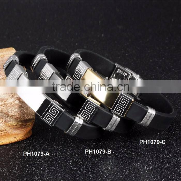 men jewelry stainless steel custom silicone bracelet single
