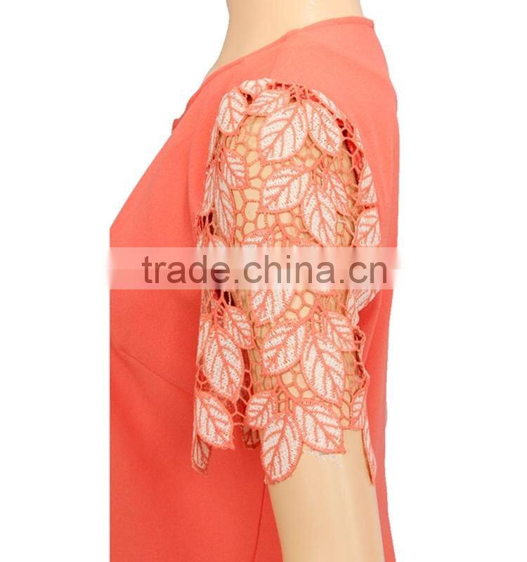 2015 Own design 100% Polyester Applique sleeve lady blouse