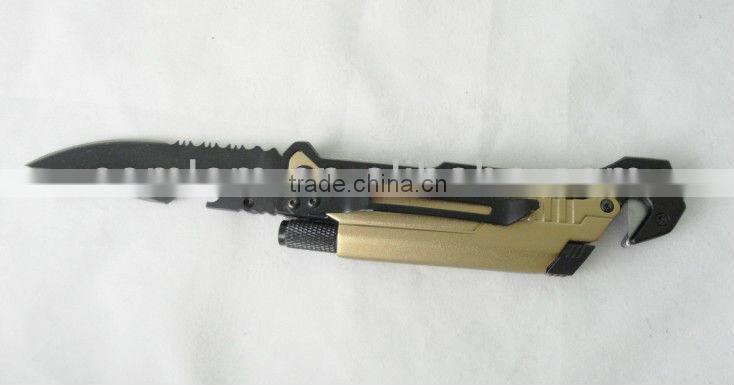 Multi-function Folding Survive Knife with LED light/belt Cutter/Fire Starter