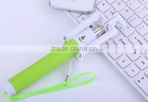 universal pink Mini Foldable wired selfie stick android aluminium monopod with cable