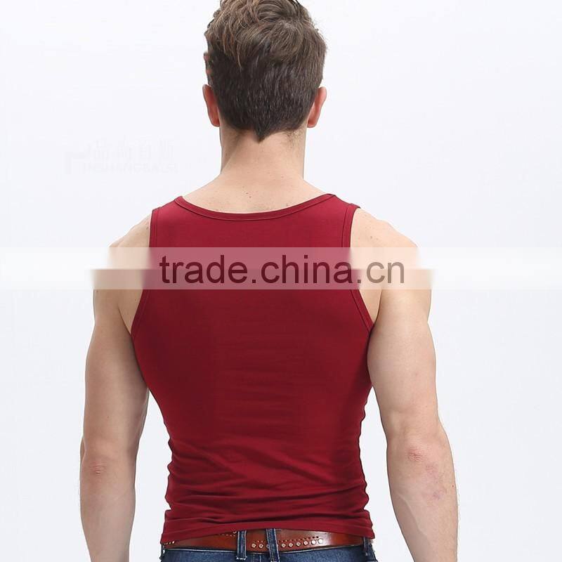 square-cut collar neck style men cotton casual muscle vest plain waistcoat new design sexy tight gym vest for men