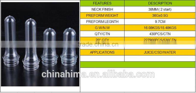 bottle tube transperant 38mm (2 START) 36 gs for 500-900ML bottle