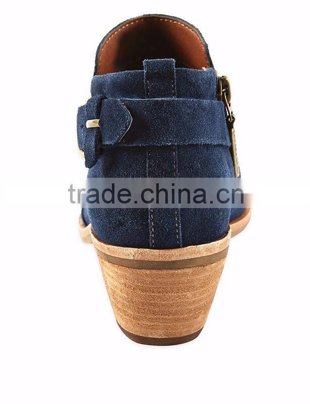 OLZAB 03 New Model fashion Cow Suede with buckle strap thick chunky heel pointed toe women ankle boots