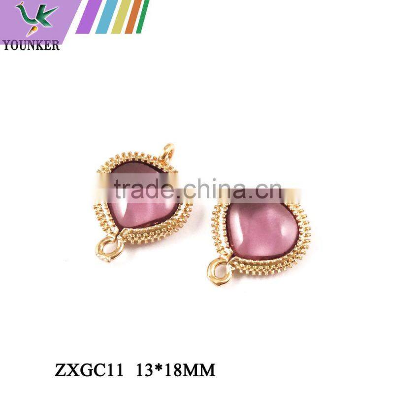 2016 New Design Hot Sale Zircon Faceted Pendant Glass Gold & Silver Bezel Paw Setting gemstone Connectors for Jewelry Making.