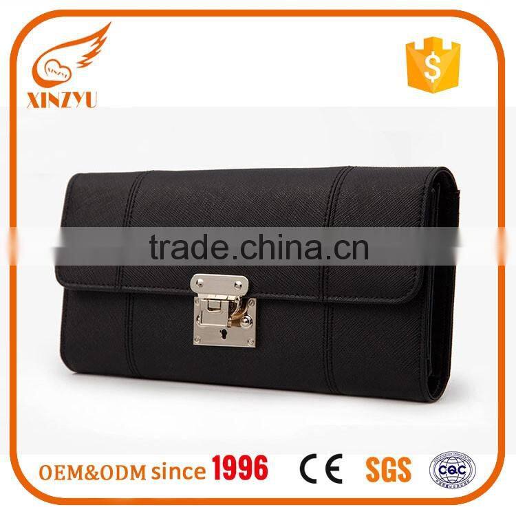 2016 New black cowhide cross lines cheap wholesale women purse wallet