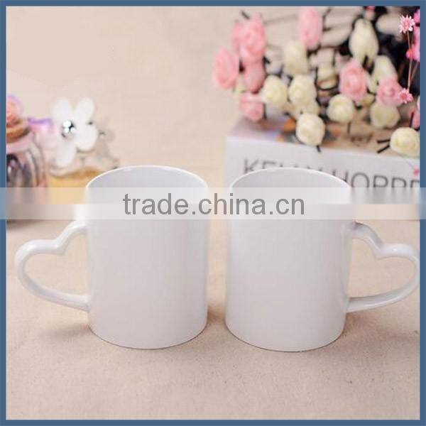 Popular heart shape handle 11oz white ceramic mug
