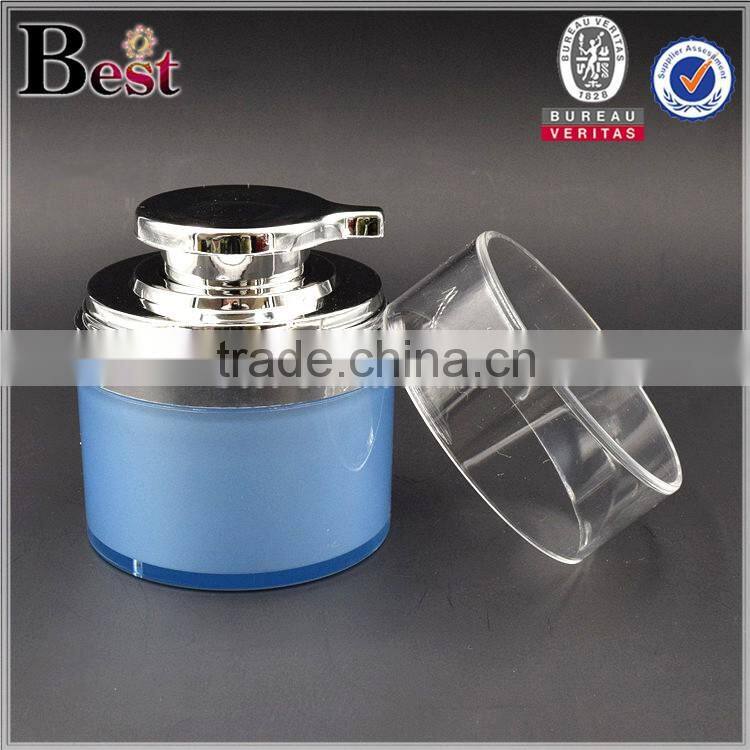 50g blue plastic luxury cosmetic acrylic airless jars for cream silver pump