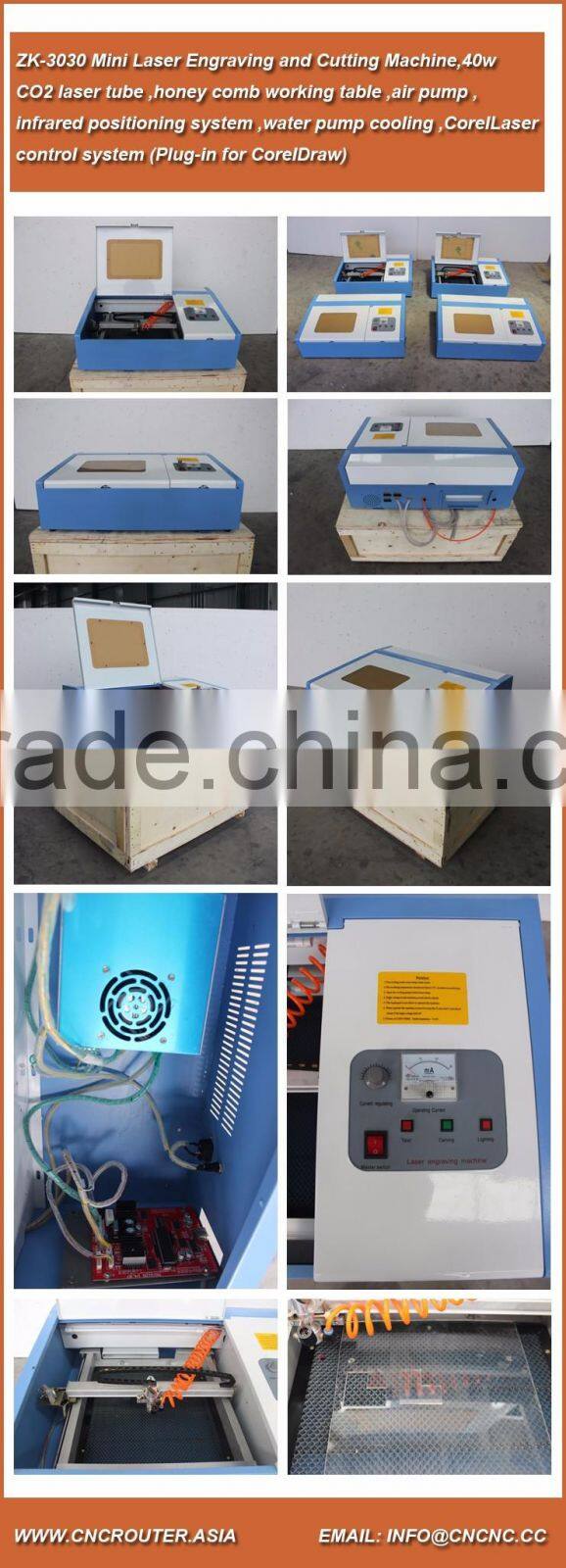 40W 50W 60W CO2 Mini Acrylic Laser Engraving Machine 300*300MM With Honey Comb Table Infrared Positioning System ZK-3030