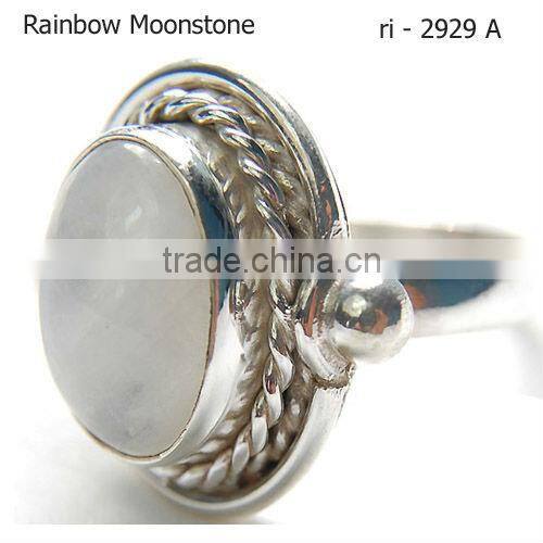 925 Sterling Silver Rainbow Moonstone Ring