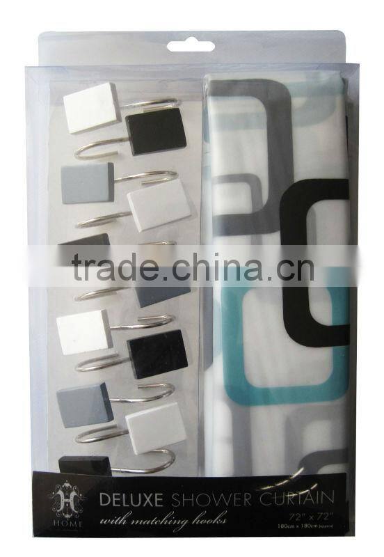 restroom series polyester shower curtain with resin hooks