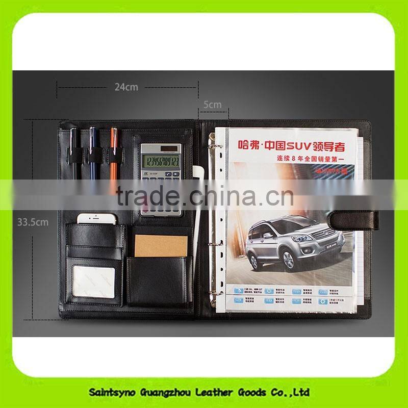 16037 Office a4 genuine leather portfolio business executive padfolio classification folder document clip holder