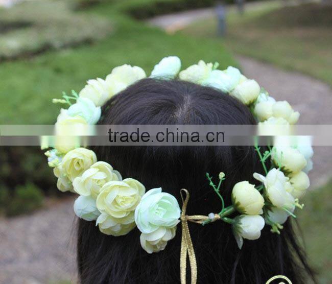 Hawaii Rose Flower Wreath Bridal Party Woman Girls Flower Hair Accessory