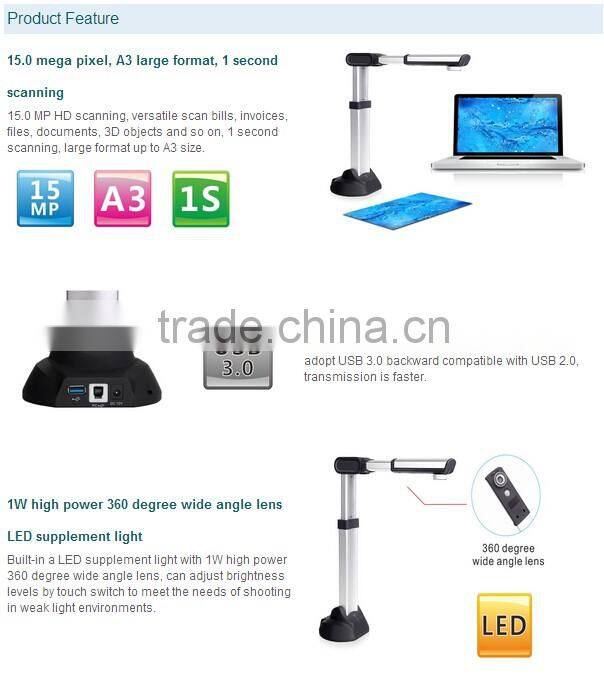 High Frame Rate 15.0 Mega Pixel Document Scanner,Auto Focus A3 size
