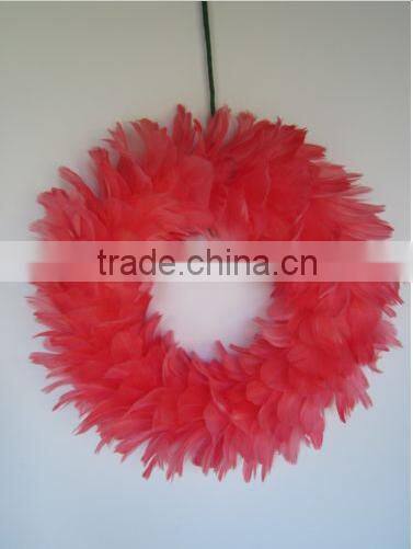 Duck Feather Wreath for wall or center piece - red
