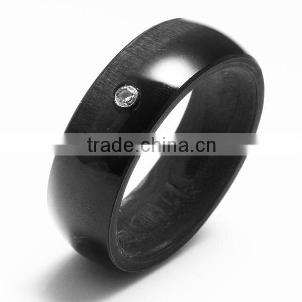 2 Stripe Black Carbon Fiber Inlay Ring with 1 Clear CZ (8mm) R2607P